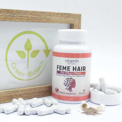 Cápsula del pelo de Feme más el suplemento dietético de la fórmula de crecimiento del pelo de las vitaminas de la biotina